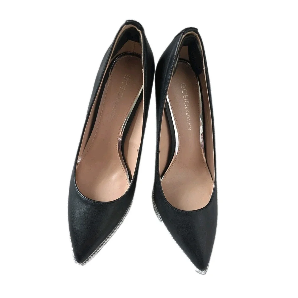 BCBGeneration Harlia Black Chain Trim Pointy Toe Stiletto HeelPump Size 8.5